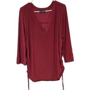 Luxology 3/4 Sleeve V-Neck Top with Ruched Sides and Adjustable Bows